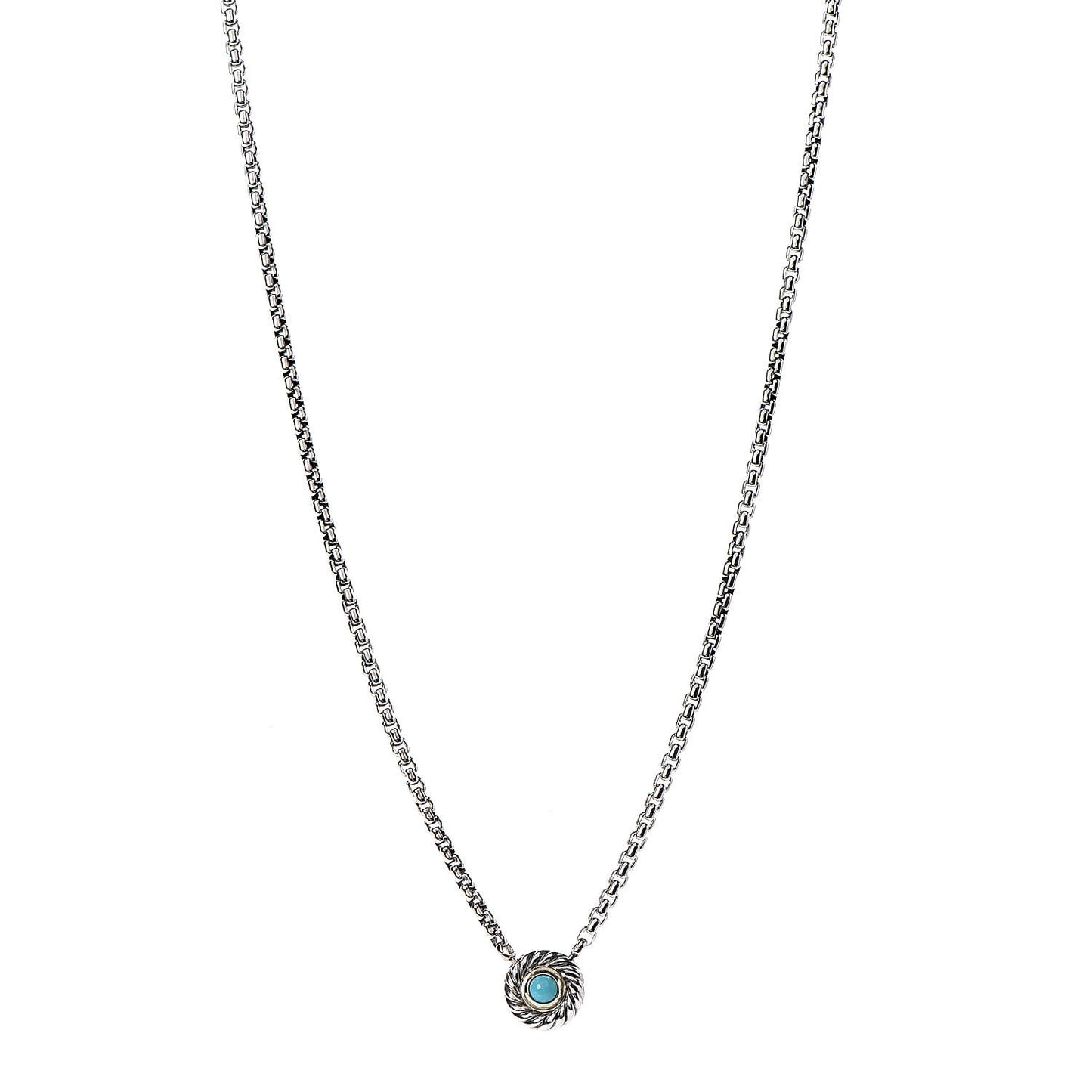 Sterling Silver 14K Yellow Gold Turquoise Cookie Pendant Necklace