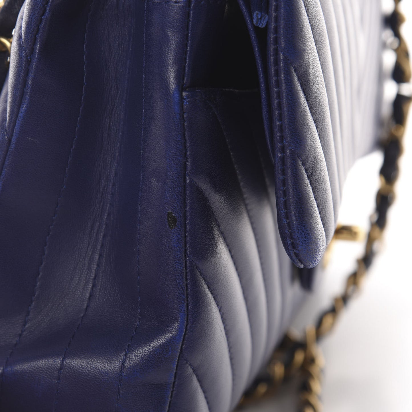 Lambskin Chevron Quilted Medium Double Flap Blue