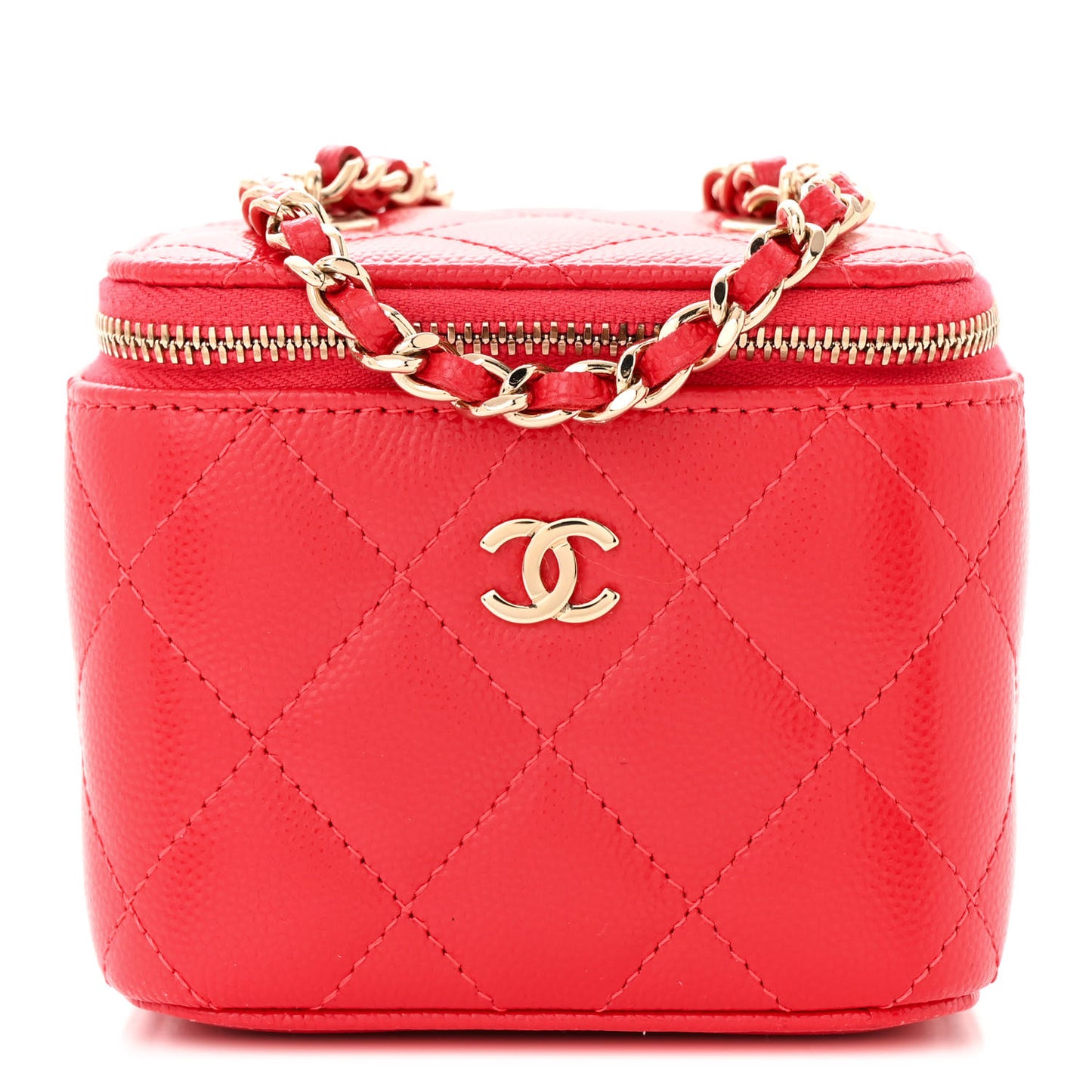 Caviar Quilted Mini Vanity Case With Chain Red