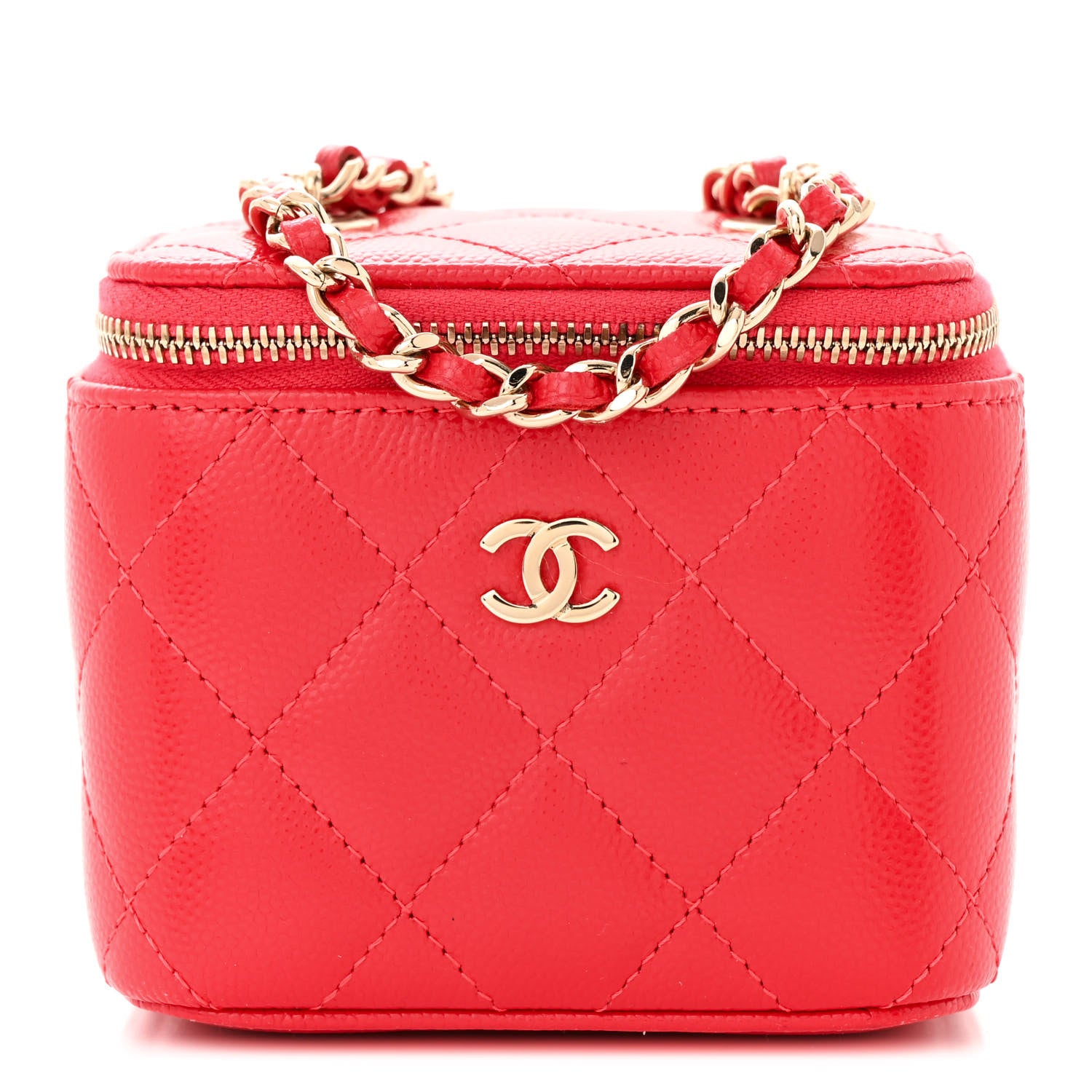 Chanel Caviar Quilted Mini Vanity Case With Chain Red 1 of 12