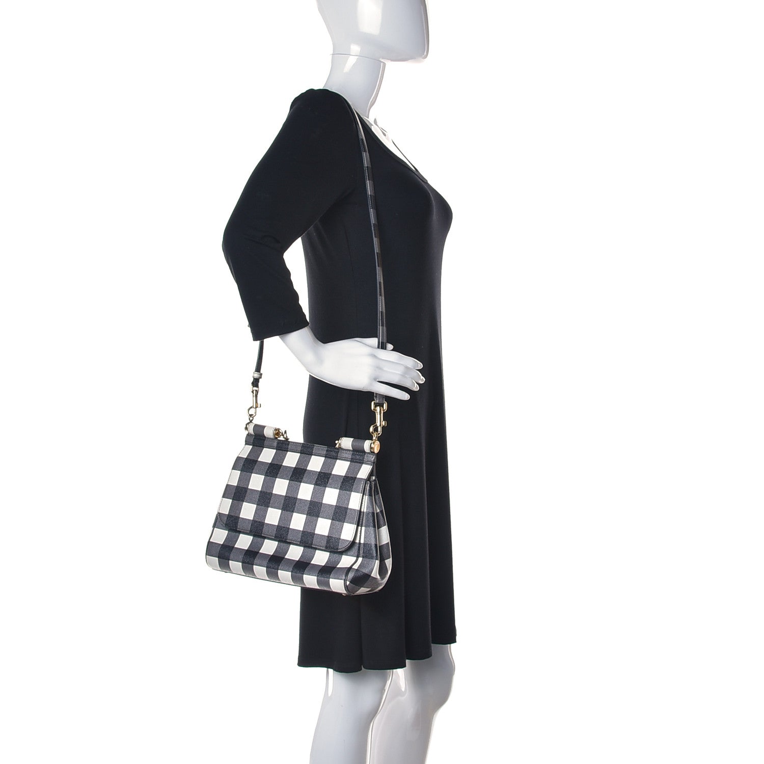 Dolce & Gabbana Dauphine Print Checker Medium Miss Sicily Satchel Black White 2 of 18