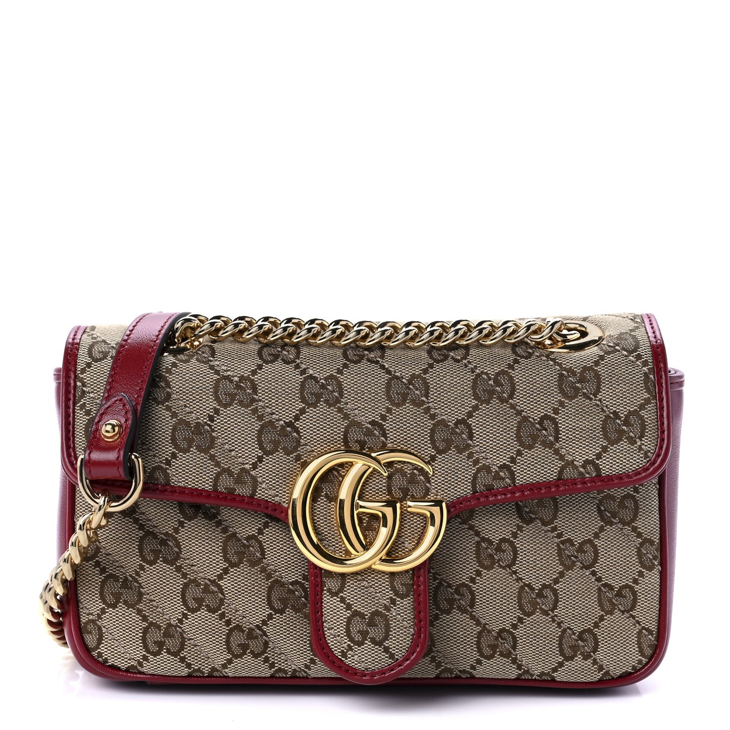 Monogram Azalea Calfskin Matelasse Diagonal Mini GG Marmont Shoulder Bag Beige Ebony New Cherry Red
