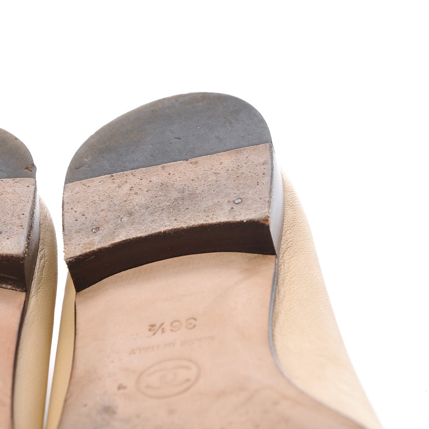 Lambskin Cap Toe Ballerina Flats 36.5 Beige Black