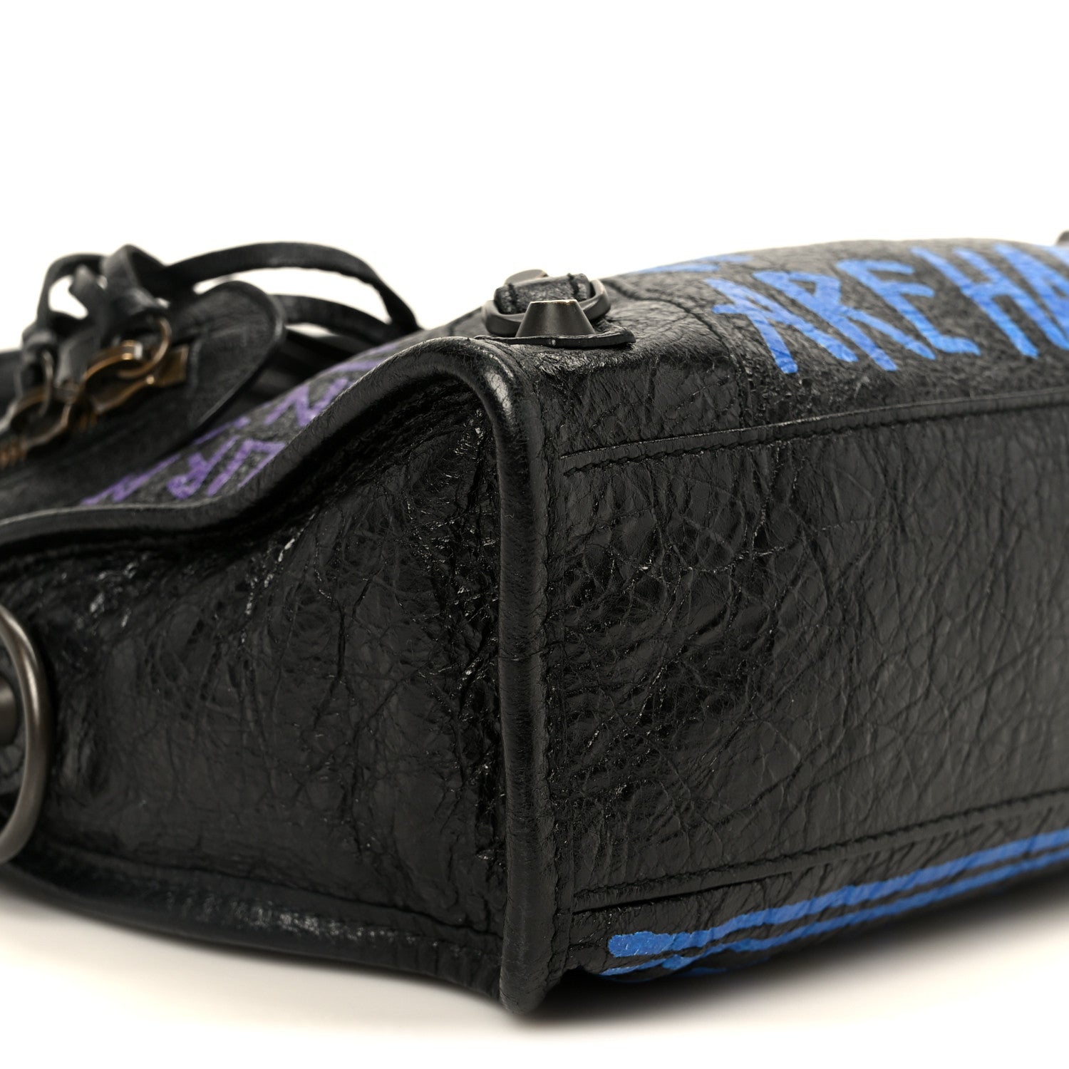 Balenciaga Agneau Arena Graffiti All Over Classic Hardware Mini City Black Bleu Violet 9 of 11