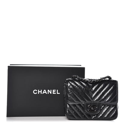 Chanel Metallic Patent Crumpled Calfskin Chevron Quilted Mini Square Flap Black 8 of 8