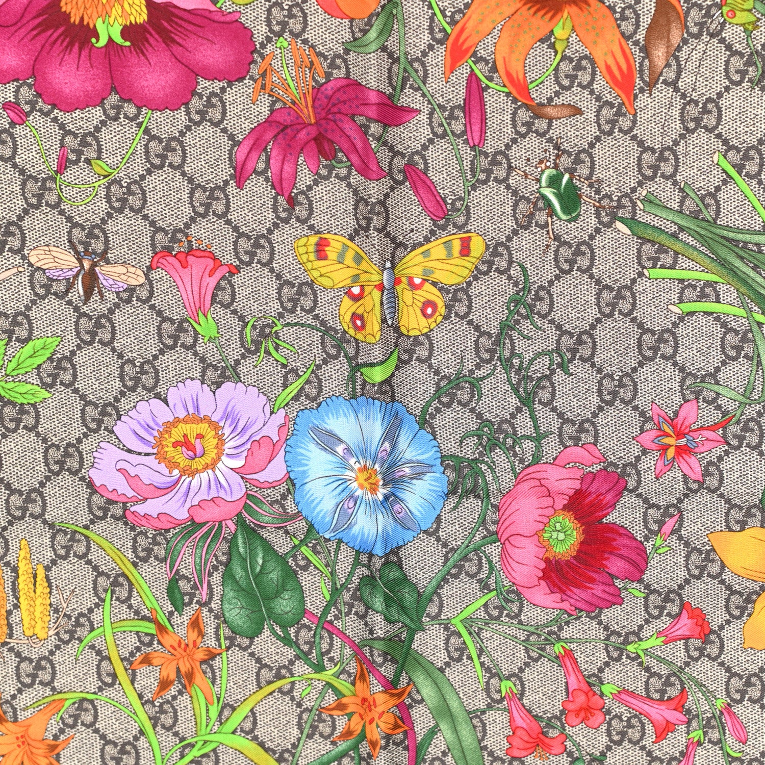 Gucci Silk Twill GG Monogram Special Florio Square Scarf Beige Sky Blue 3 of 6