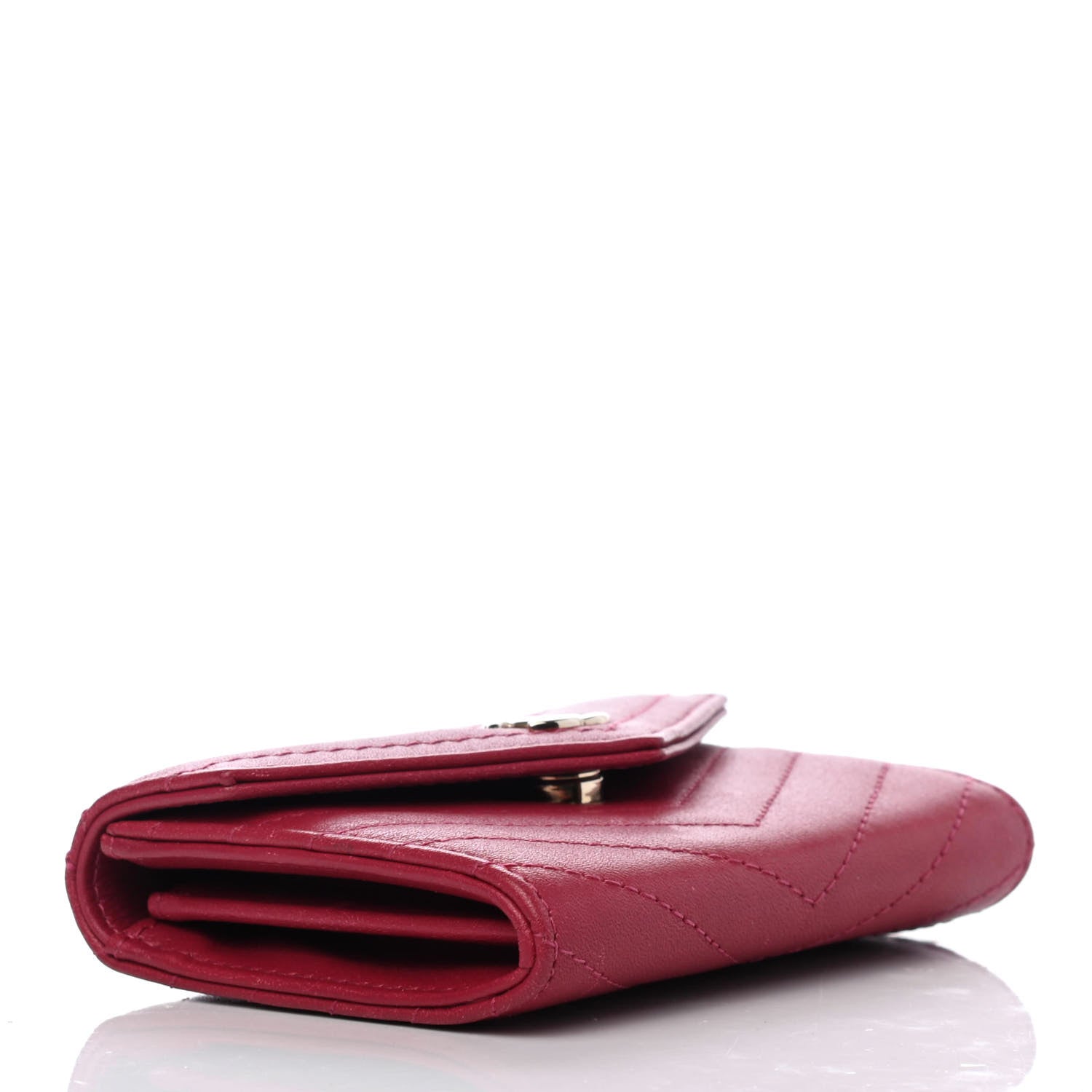 Chanel Goatskin Chevron Quilted Card Holder Flap Wallet Dark Pink 3 of 4