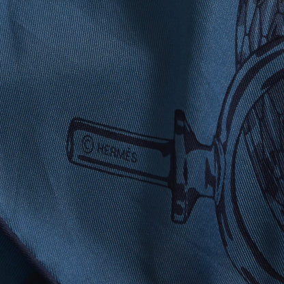 Hermes Silk Caducee Rock Tie and Dye Scarf 100 Blue Jean Marine 5 of 6