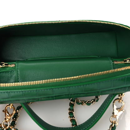 Chanel Calfskin Crocodile Embossed Crococo Top Handle Slim Vanity Case With Chain Green 5 of 13