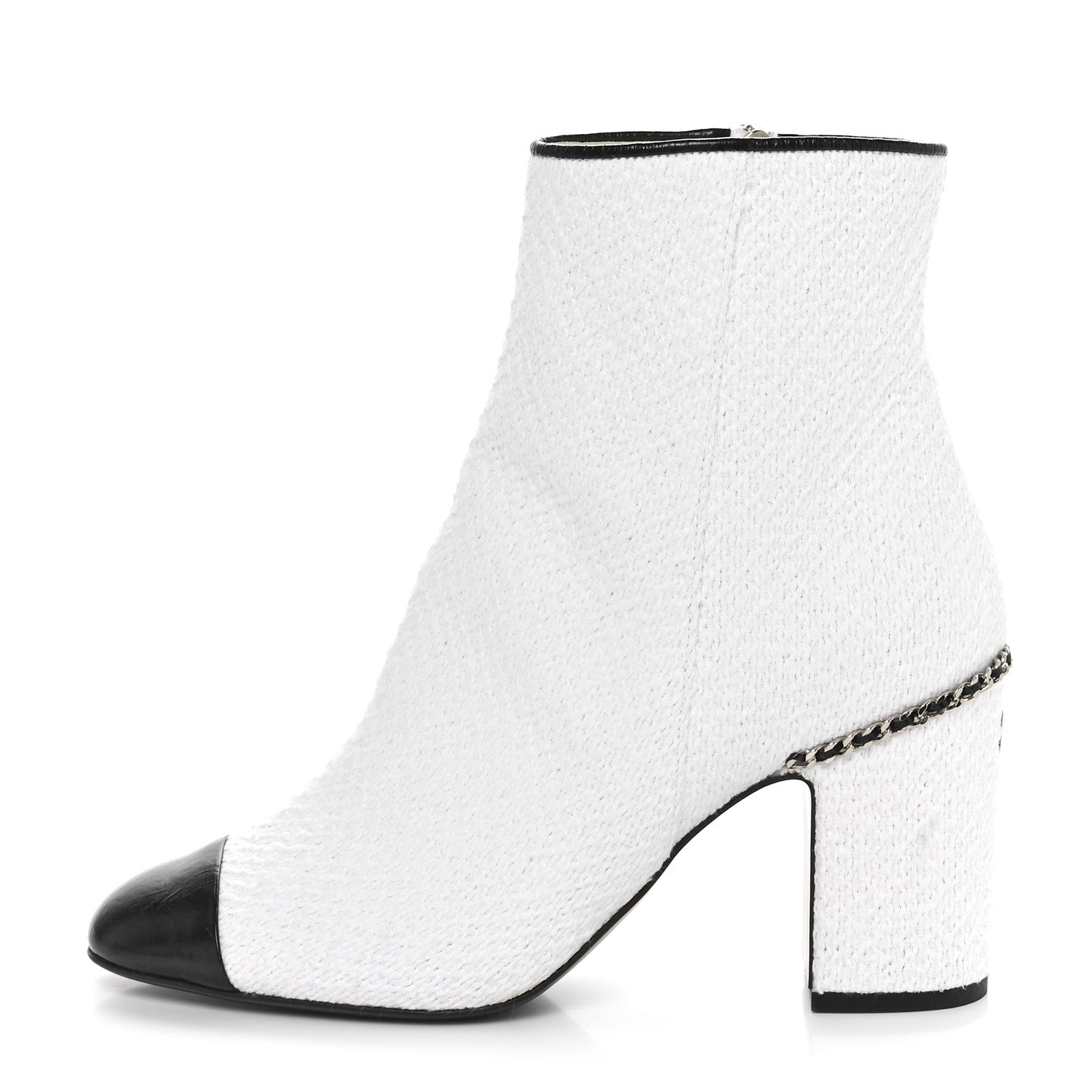 Chanel Tweed Cap Toe CC Ankle Boots 39.5 White Black 1 of 9
