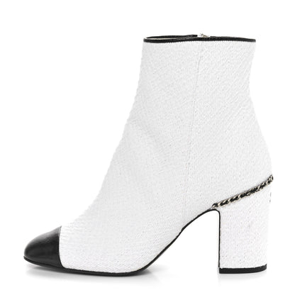 Chanel Tweed Cap Toe CC Ankle Boots 39.5 White Black 1 of 9