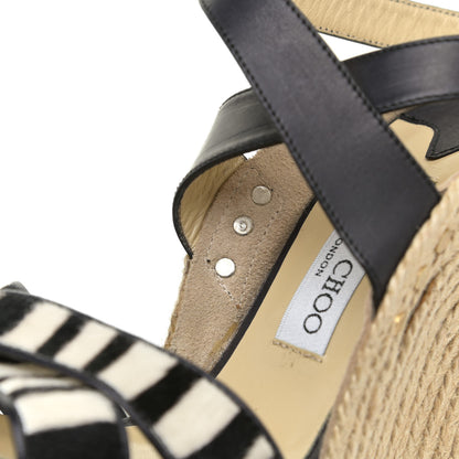 Jimmy Choo Pony Hair Zebra Print Papahi Espadrille Wedges 41 Black White 15 of 16