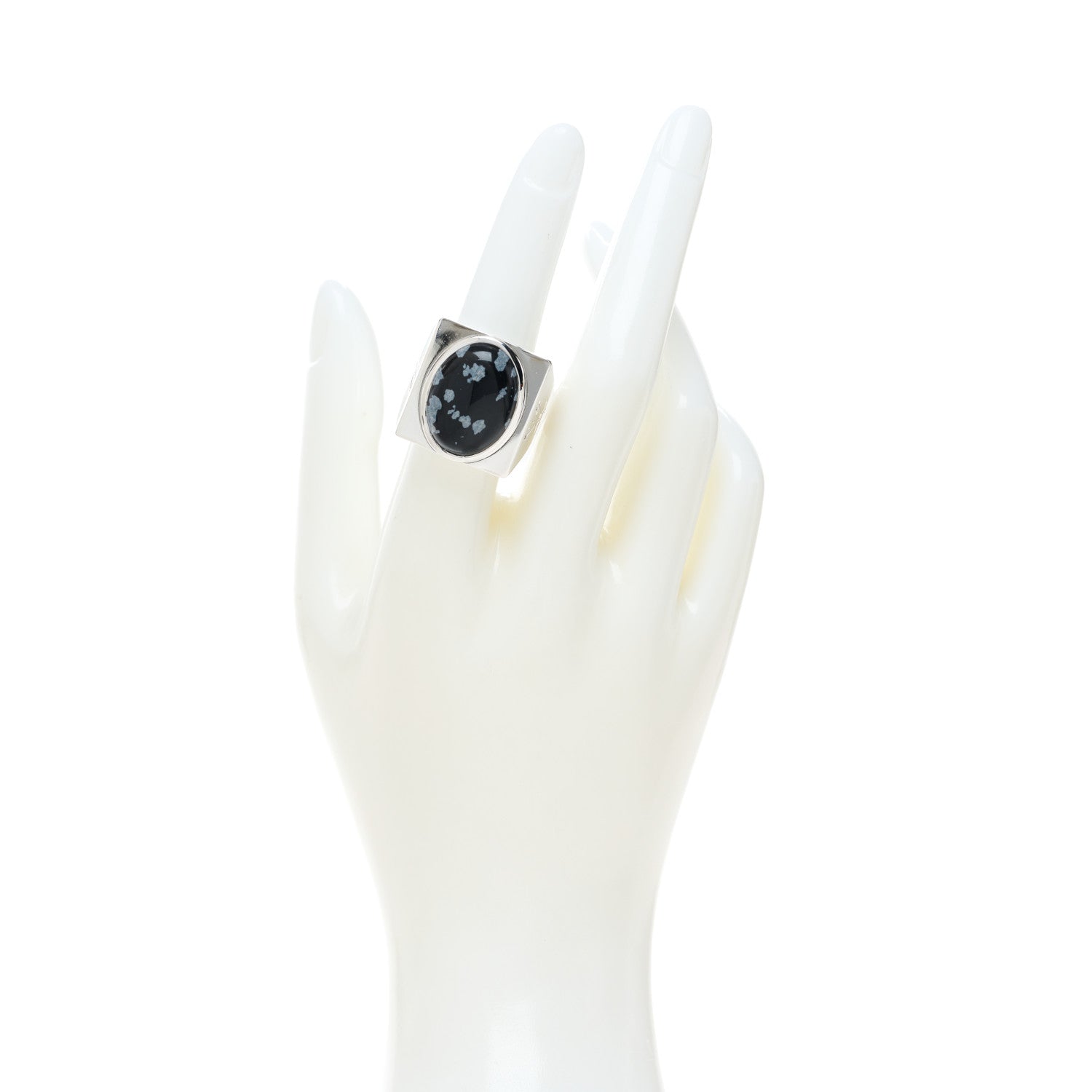 Louis Vuitton Sterling Silver Snowflake Obsidian Chevalier Ring 53 6.5 2 of 5