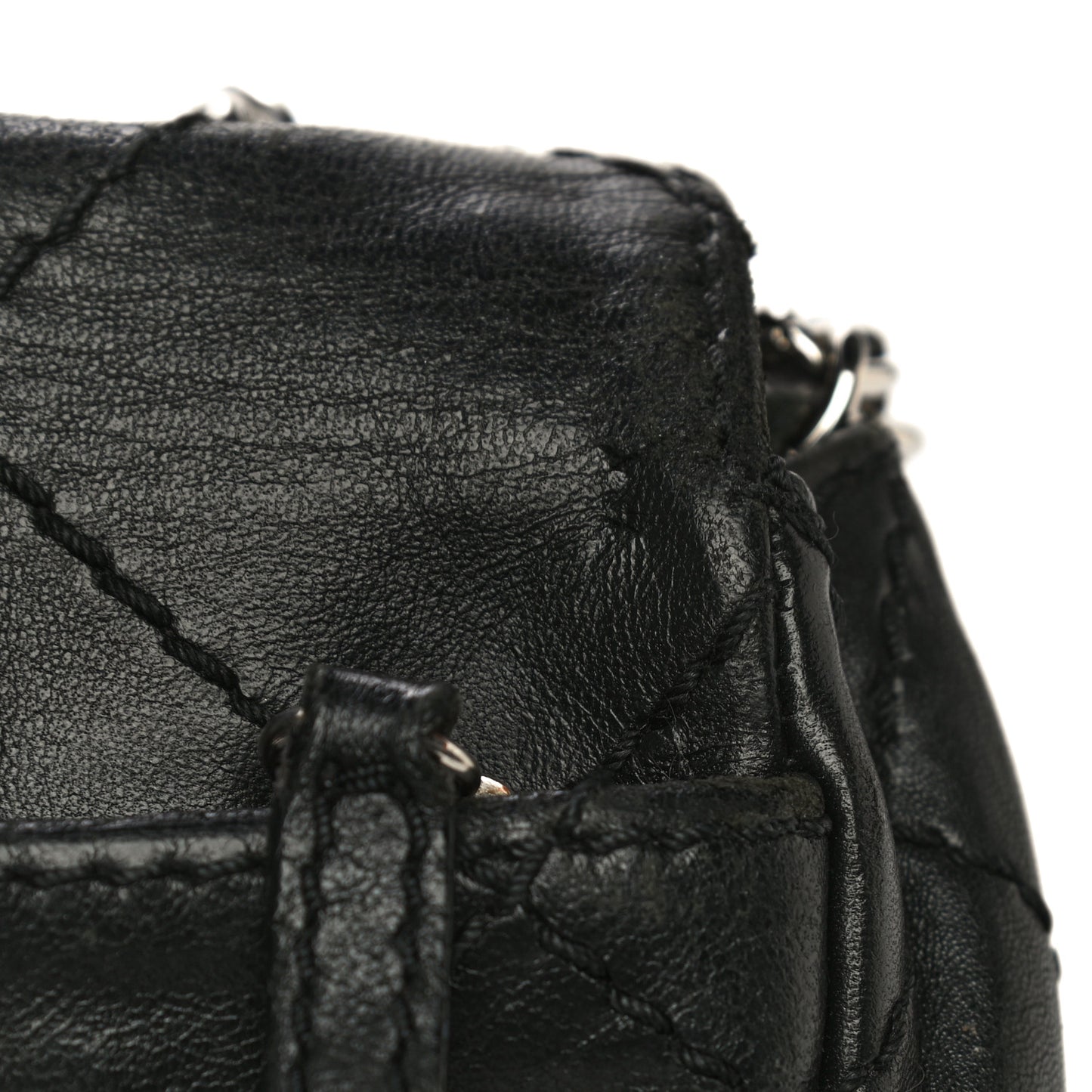 Lambskin Small Stitched Mini Flap Black