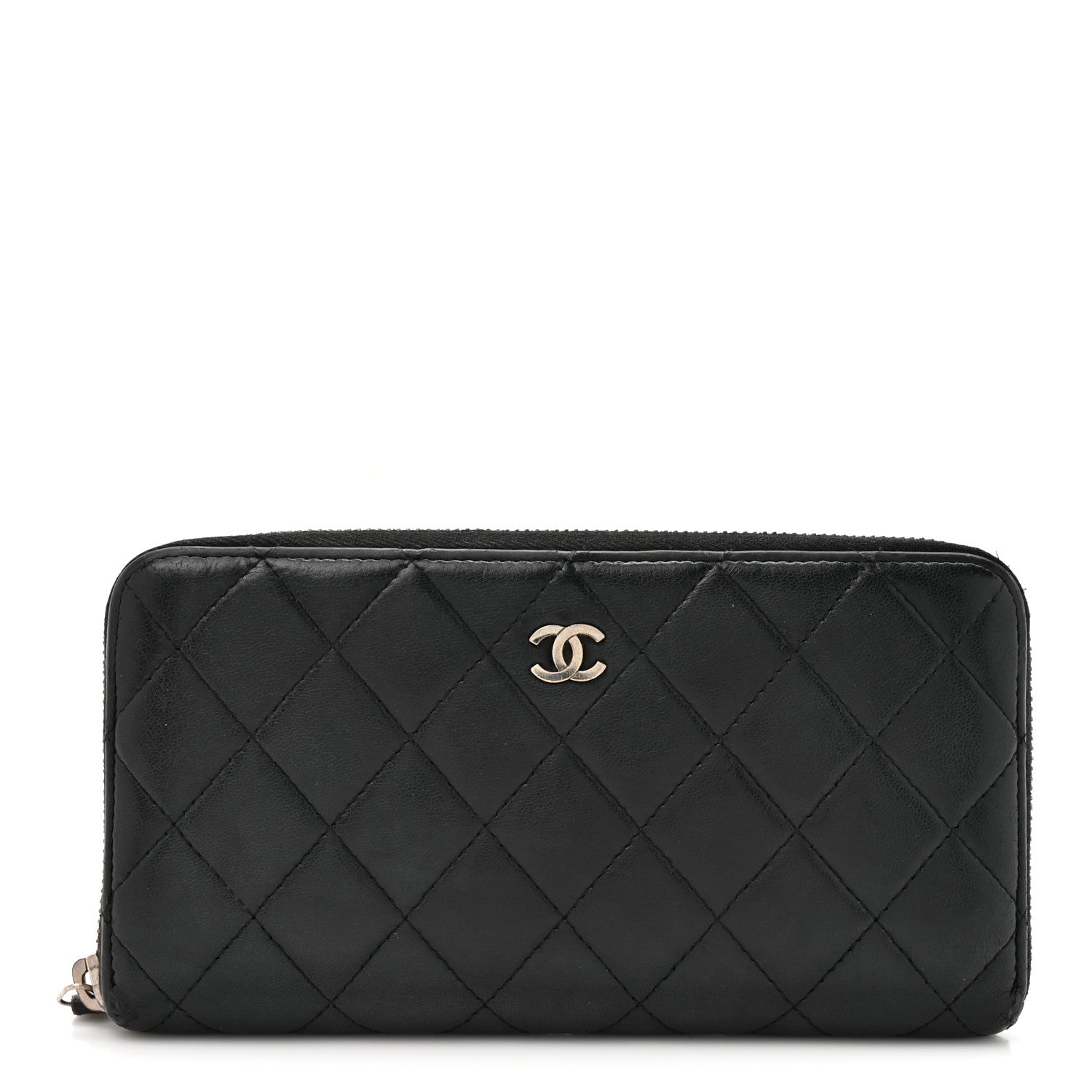 Chanel Lambskin Quilted Large Gusset Zip Around Wallet Black 1 of 11