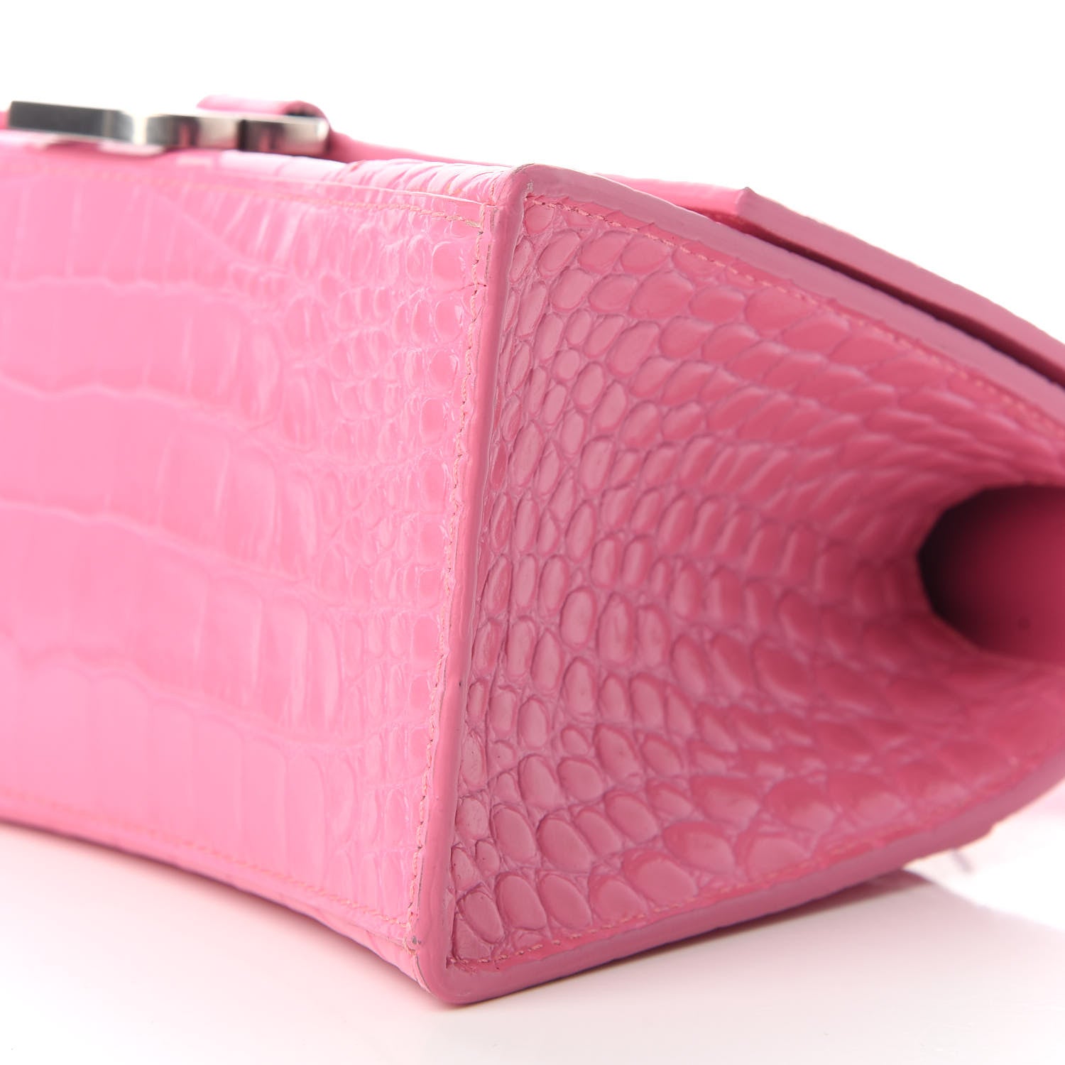 Balenciaga Shiny Calfskin Crocodile Embossed Small Hourglass Top Handle Bag Baby Pink 8 of 9