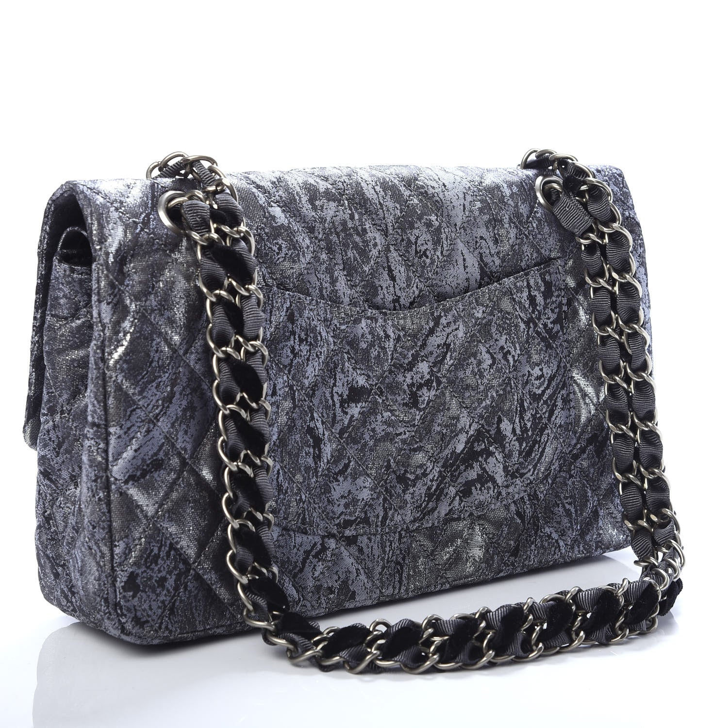 Chanel Metallic Brocade Quilted Medium Double Flap Dark Grey 3 of 11