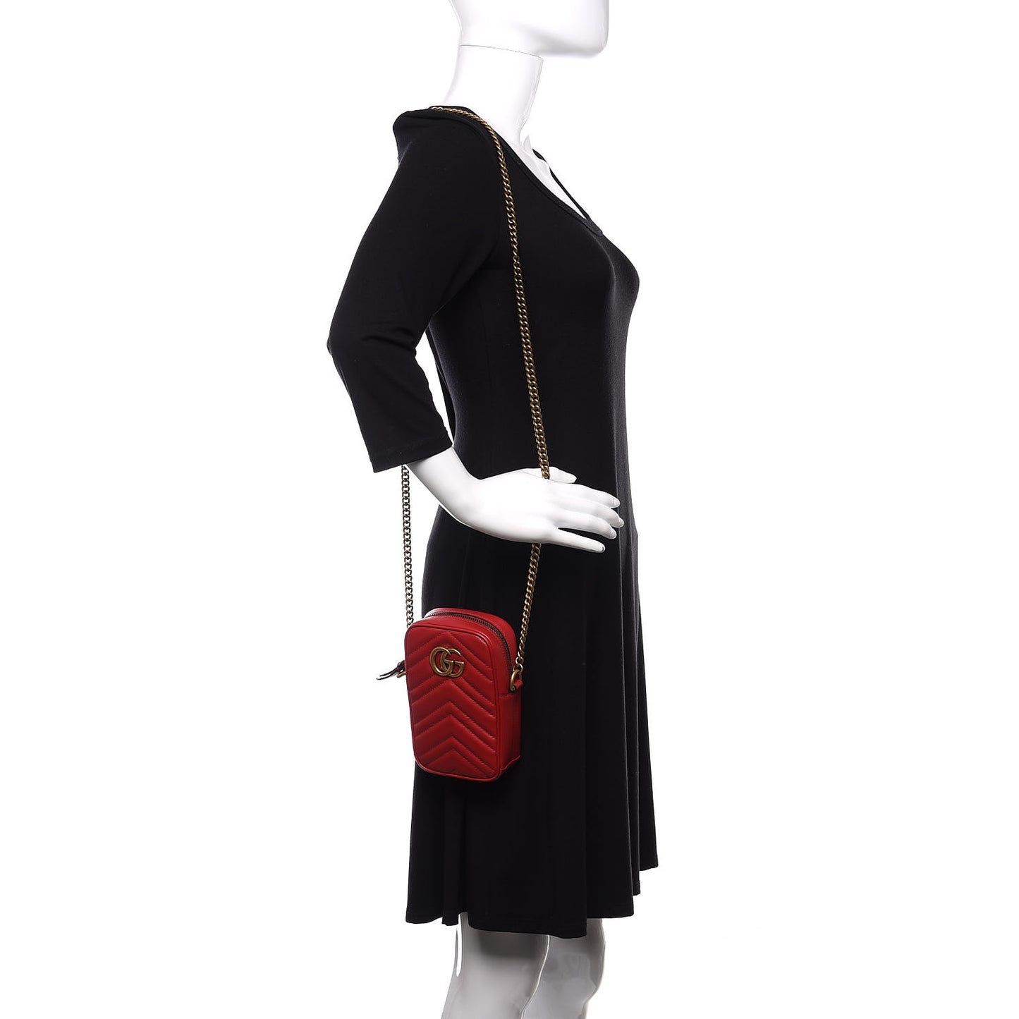 Calfskin Matelasse Mini GG Marmont Crossbody Bag Hibiscus Red