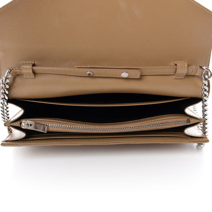 Saint Laurent Grain De Poudre Matelasse Chevron Monogram Chain Wallet Deep Beige 5 of 12