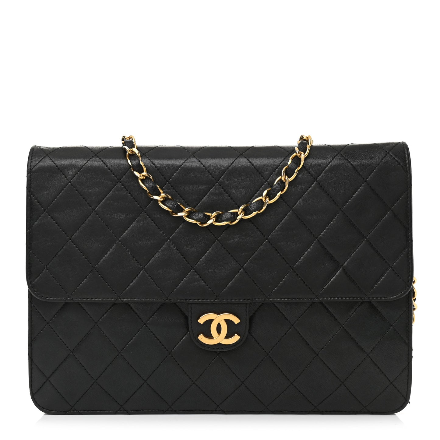 Lambskin Quilted Jumbo Single Flap Black