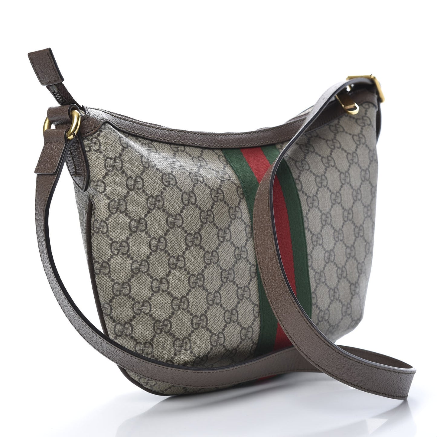 GG Supreme Monogram Web Small Ophidia Half Moon Hobo Brown