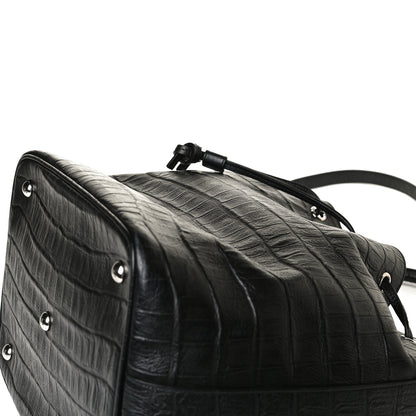 Saint Laurent Calfskin Crocodile Embossed Large Emmanuelle Bucket Bag Black 25 of 31