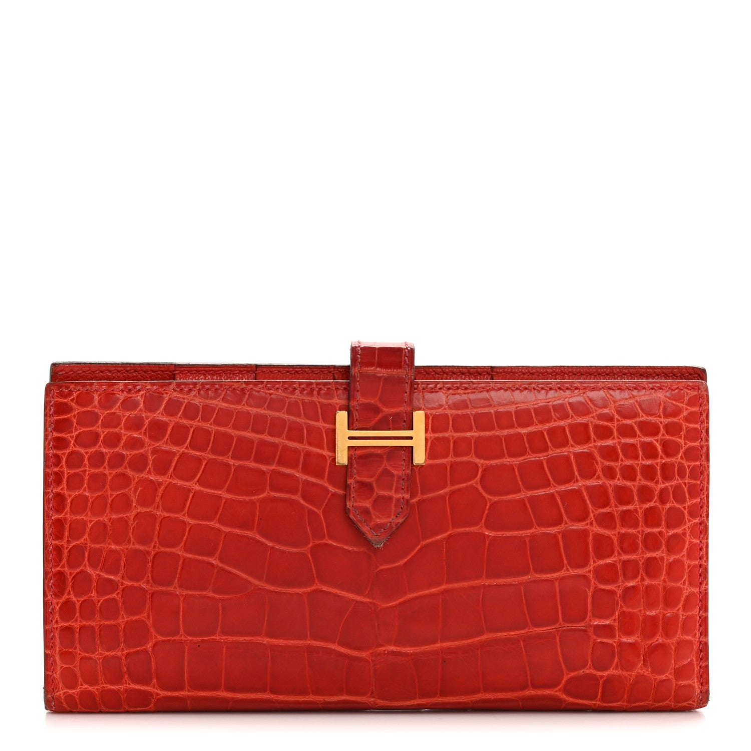 Hermes Shiny Alligator Bearn Wallet Geranium 1 of 12
