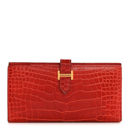 Hermes Shiny Alligator Bearn Wallet Geranium 1 of 12