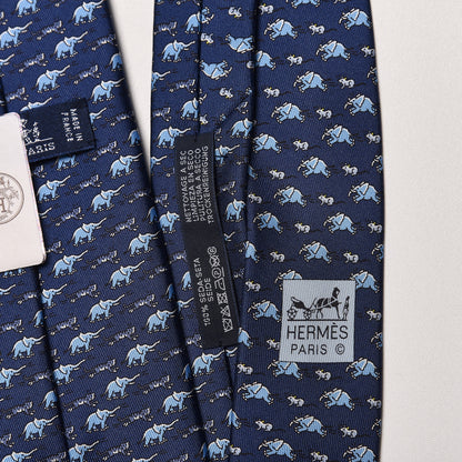 Hermes Silk Mens Sauve Qui Puet Cravate Neck Tie Bleu Marine Clair 5 of 6