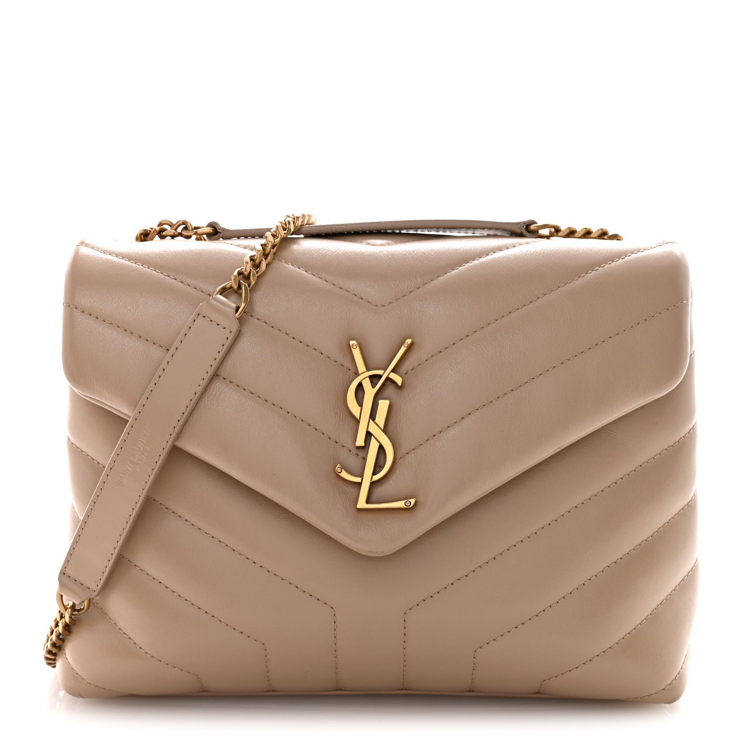 Saint Laurent Calfskin Y Quilted Monogram Small Loulou Chain Satchel Dark Beige 1 of 15