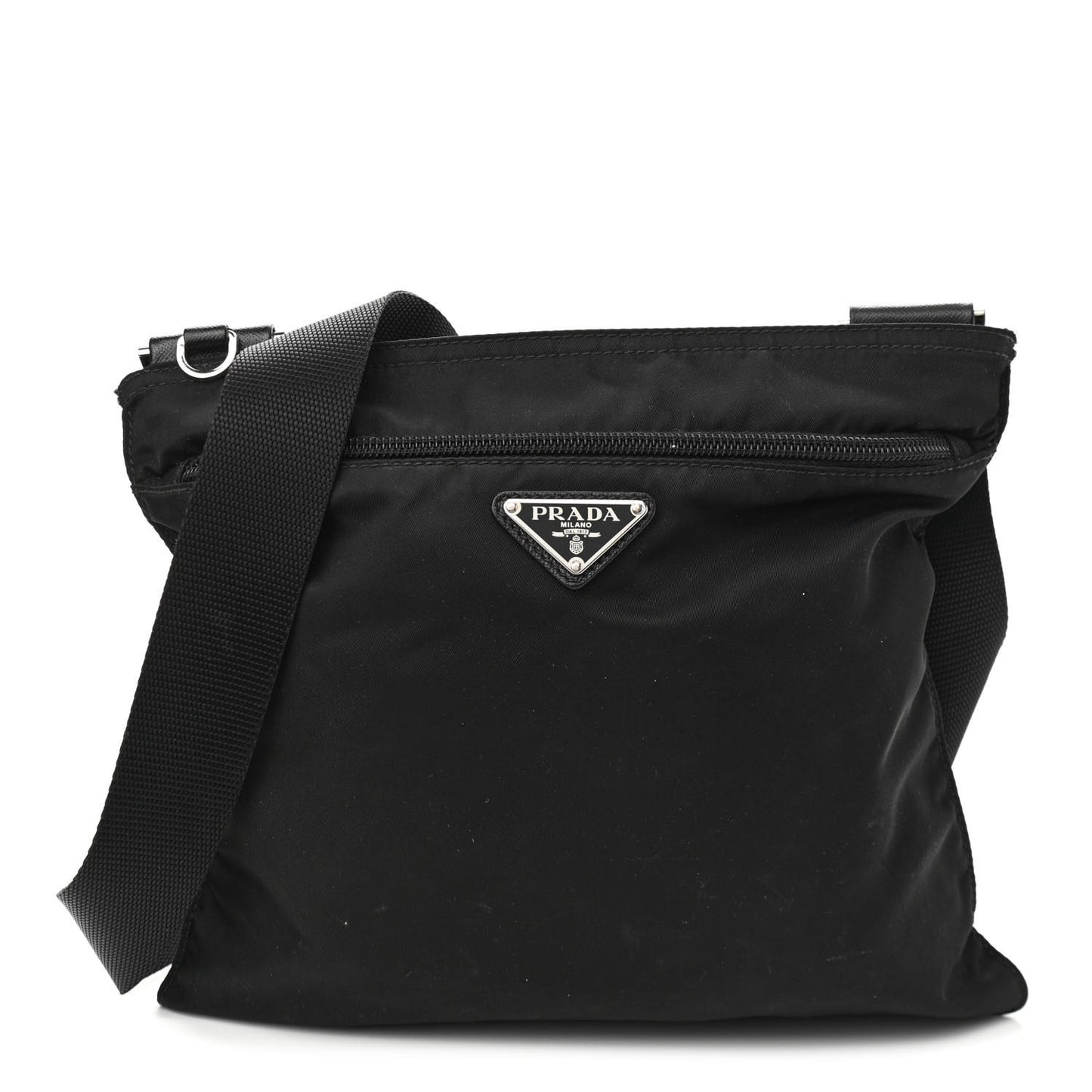 Tessuto Nylon Saffiano Flat Messenger Bag Black