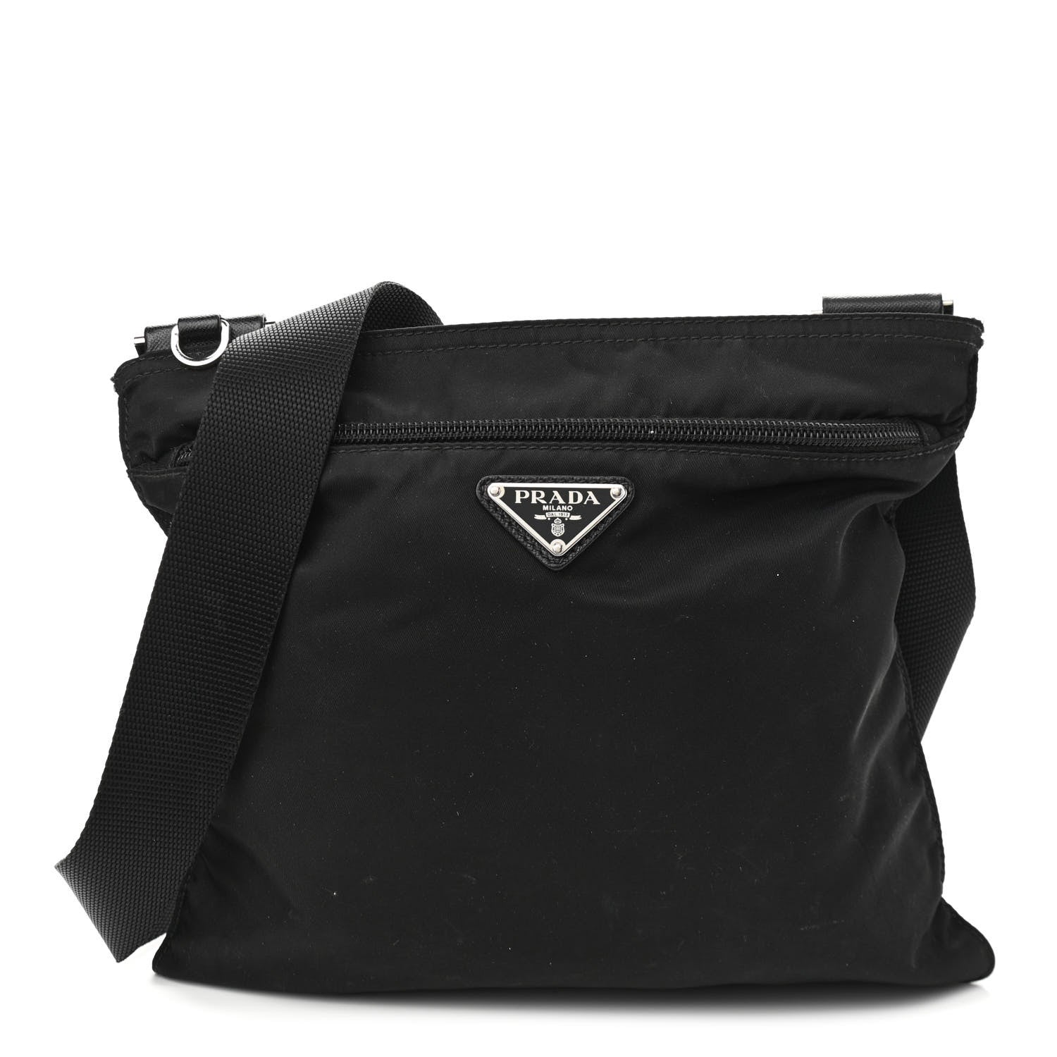 Prada Tessuto Nylon Saffiano Flat Messenger Bag Black 1 of 10