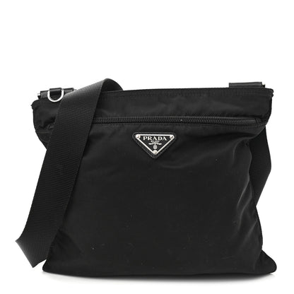 Prada Tessuto Nylon Saffiano Flat Messenger Bag Black 1 of 10