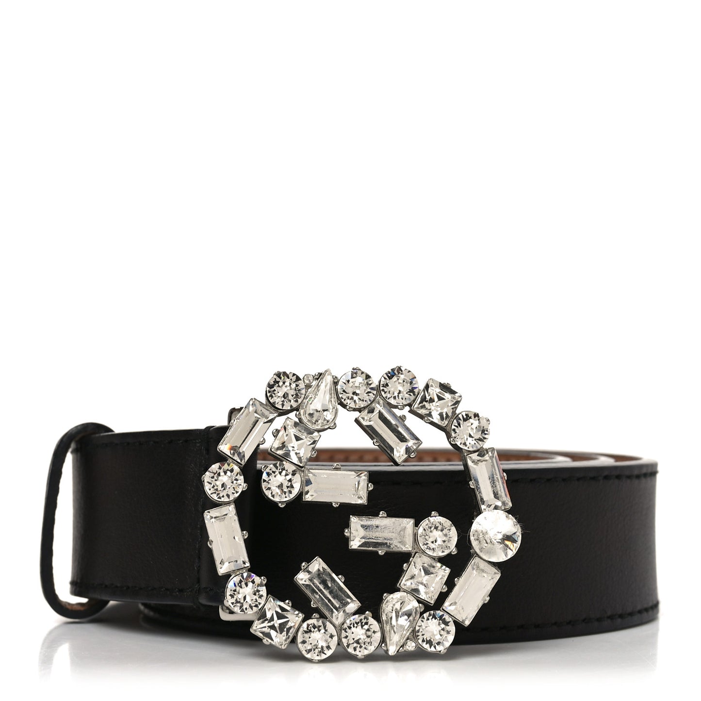 Calfskin Crystal Interlocking G 80 32 Belt Black