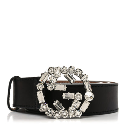 Gucci Calfskin Crystal Interlocking G 80 32 Belt Black 1 of 5