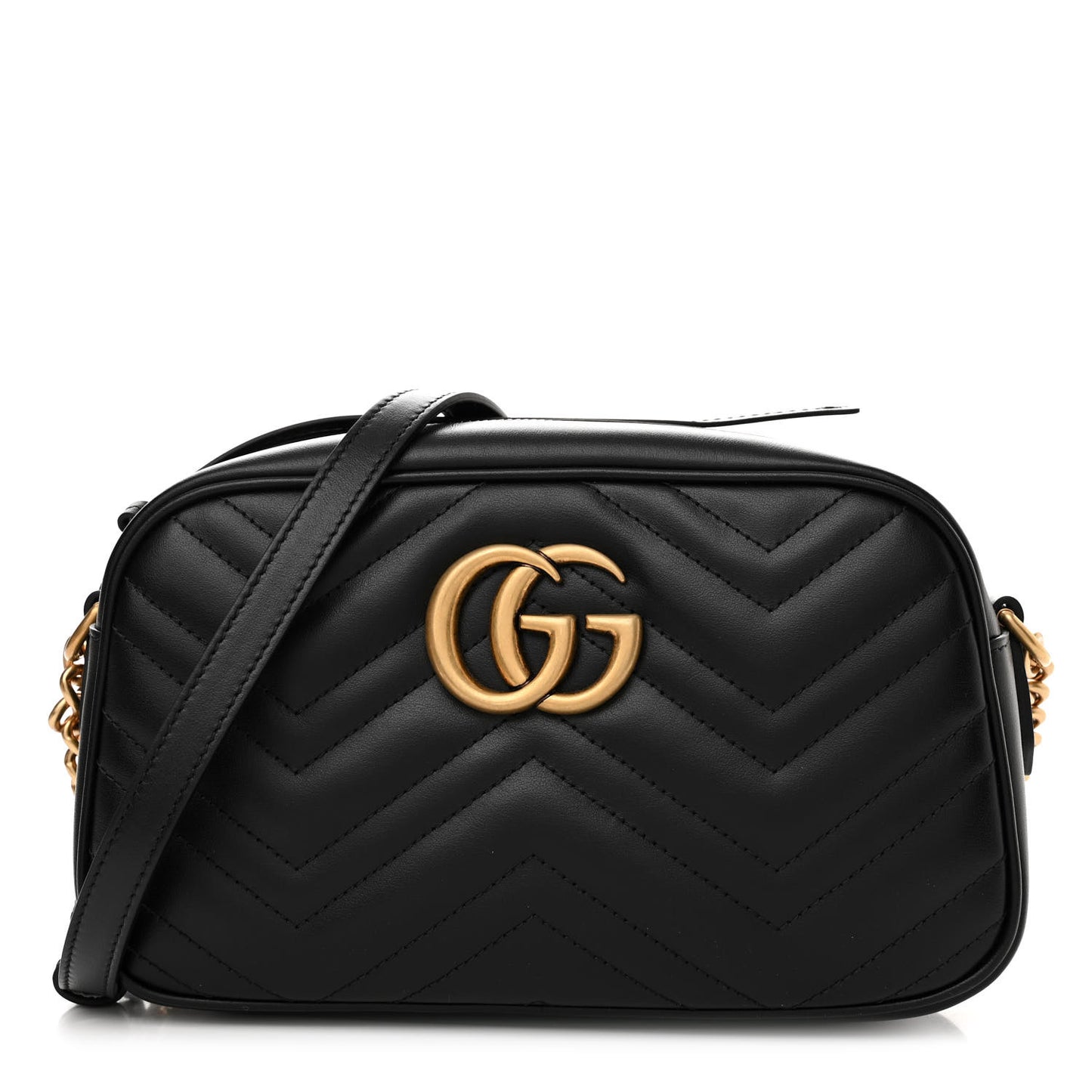 Calfskin Matelasse Small GG Marmont Chain Shoulder Bag Black