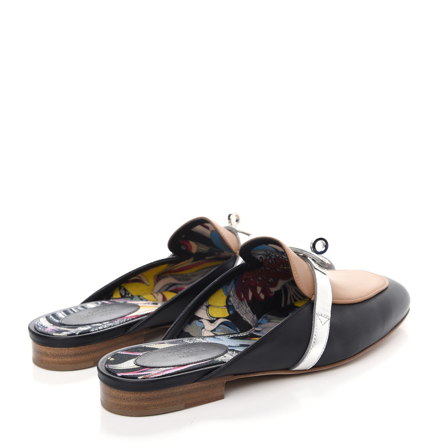Hermes Calfskin Nappa Oz Mules 37.5 Naturel Black Multicolore 4 of 9