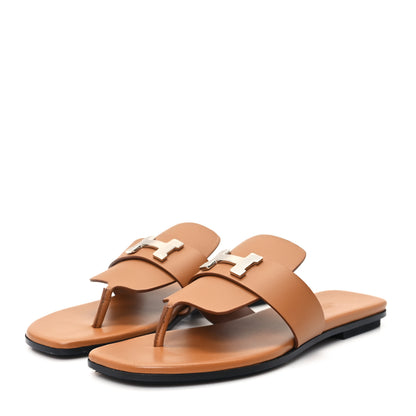 Hermes Calfskin Womens Galerie Sandals 37.5 Gold 4 of 10