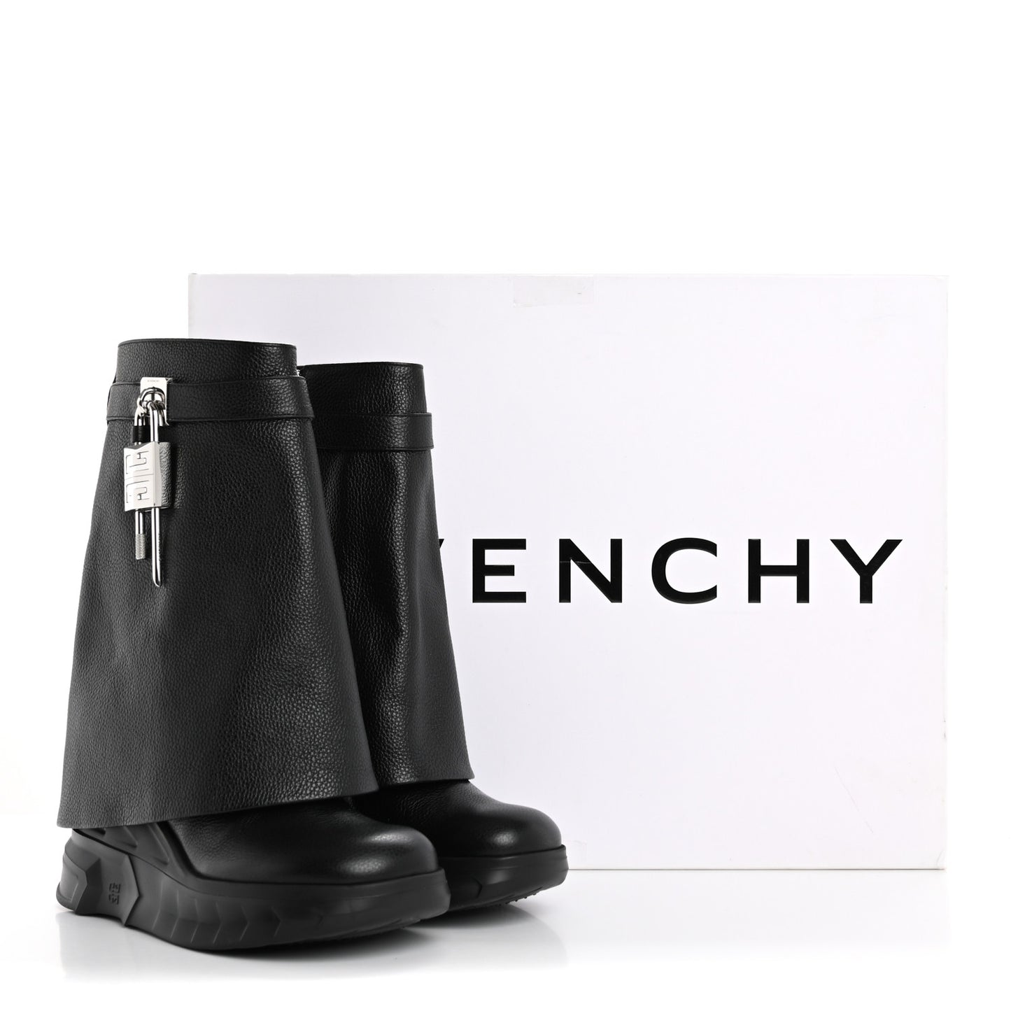 Grained Calfskin Shark Lock Biker Ankle Boots 37 Black