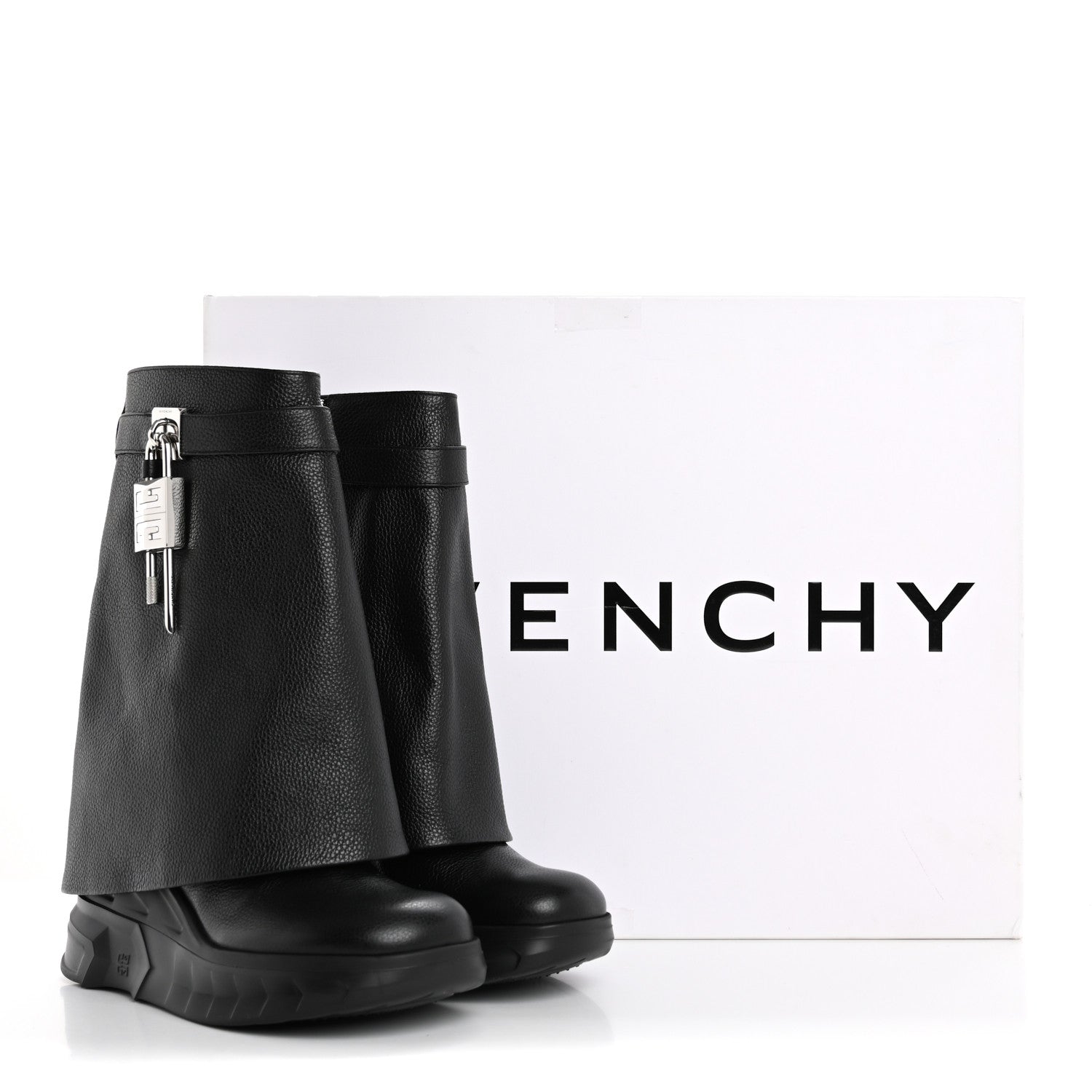 Givenchy Grained Calfskin Shark Lock Biker Ankle Boots 37 Black 9 of 9