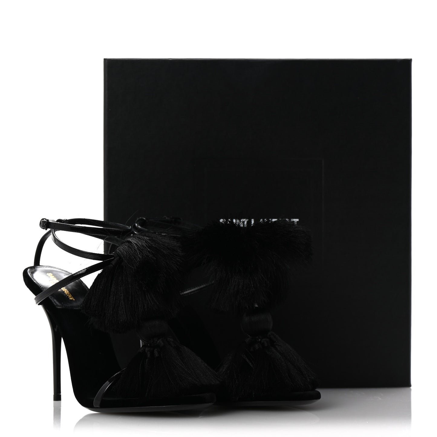 Vernice Chiffon Tassel Embellished Pierre Pon Pon 110 Sandals 38.5 Black
