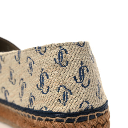Jimmy Choo Jacquard Monogram Calfskin Cora Dru Espadrilles 37 Sand Dune Navy 10 of 11