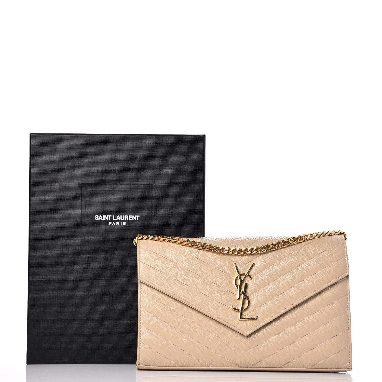 Saint Laurent Grain De Poudre Matelasse Chevron Monogram Chain Wallet Nude Powder 8 of 8