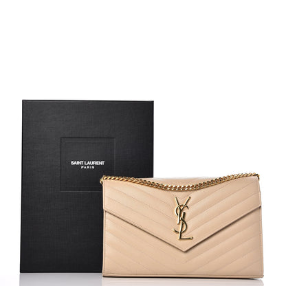 Saint Laurent Grain De Poudre Matelasse Chevron Monogram Chain Wallet Nude Powder 8 of 8