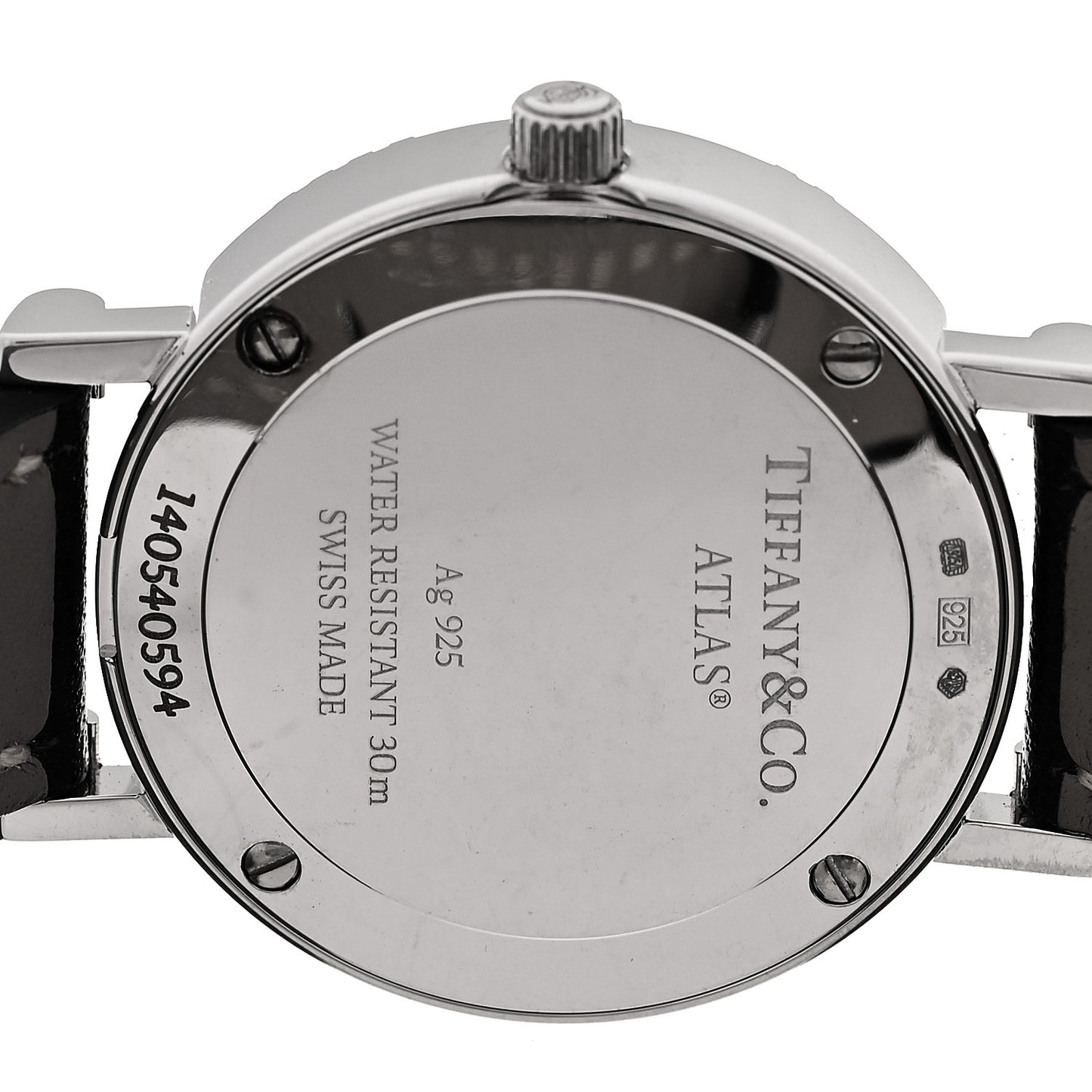 Sterling Silver Calfskin 29mm Atlas Quartz Watch Black