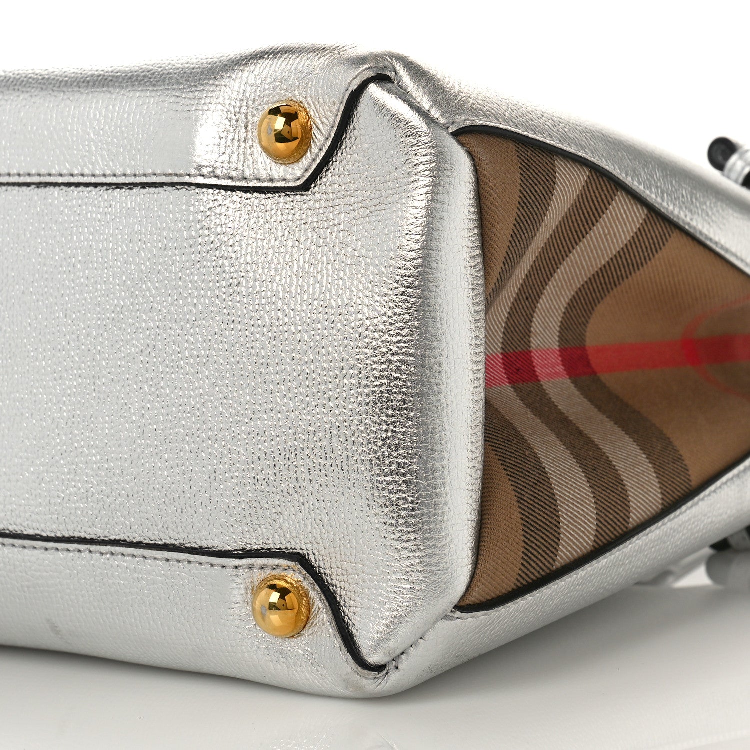 Burberry Metallic Grainy Calfskin House Check Medium Banner Tote Silver 8 of 8