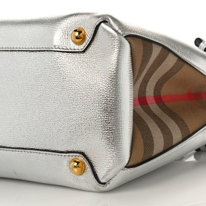 Burberry Metallic Grainy Calfskin House Check Medium Banner Tote Silver 8 of 8