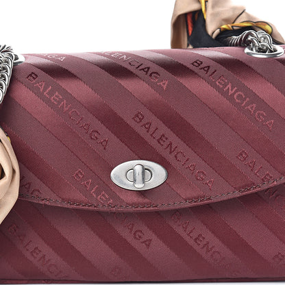Balenciaga Nylon Jacquard Diagonal Logo Small Scarf Lock Chain Shoulder Bag Rouge Bordeaux Black Beige 10 of 10