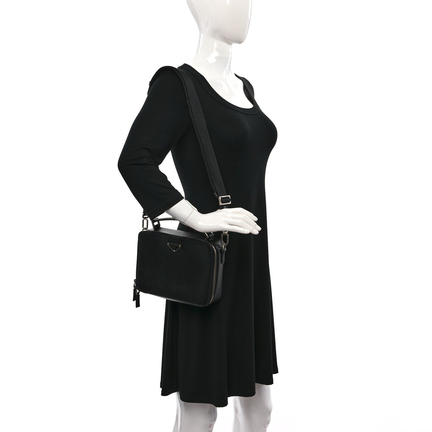 Saffiano Travel Medium Brique Crossbody Bag Black