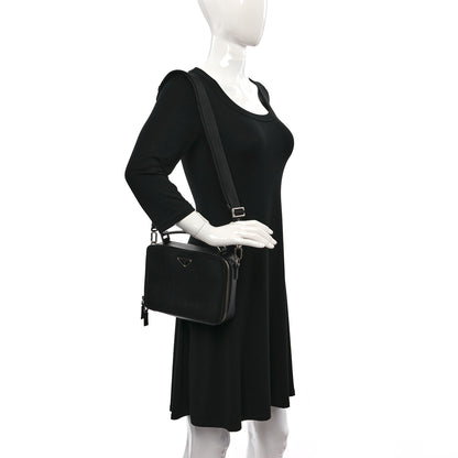 Prada Saffiano Travel Medium Brique Crossbody Bag Black 2 of 8